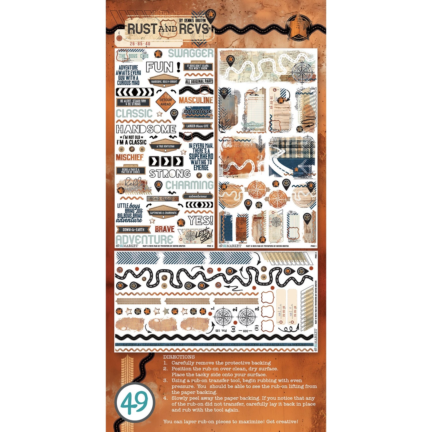 49 and Market RUST AND REVS Blendable Rubon Transfers