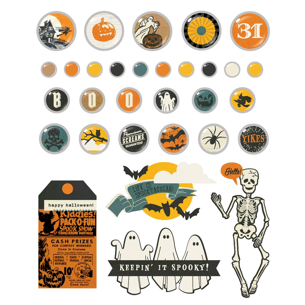 Simple Stories SIMPLE VINTAGE SCARY STORIES Decorative Brads & Chipboard