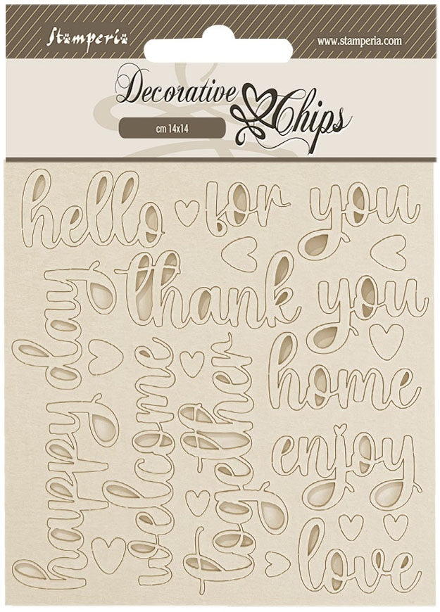 Stamperia Decorative Chips Golden Harmony WRITINGS 23pc