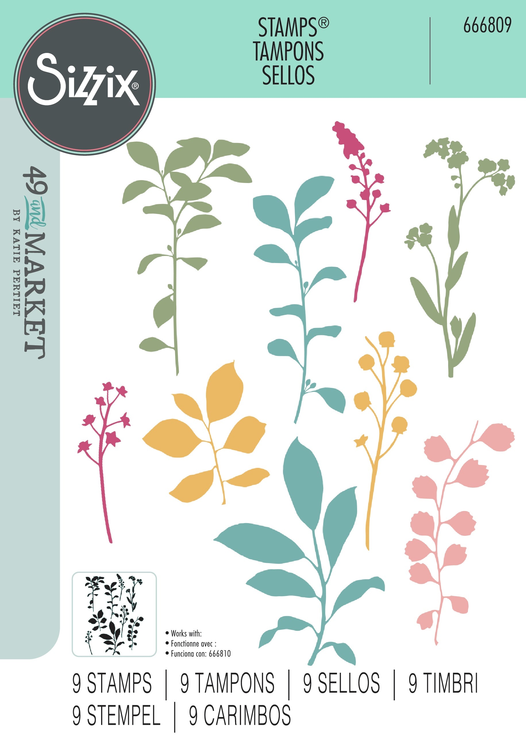 Sizzix 49 And Market FINE STEMS Stamp & Die Set