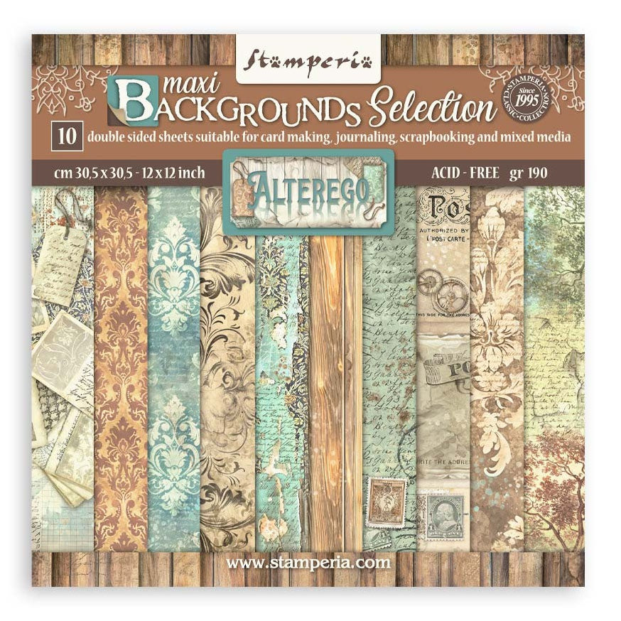 Stamperia Maxi Backgrounds ALTEREGO 12"X12" Scrapbook Paper Pack