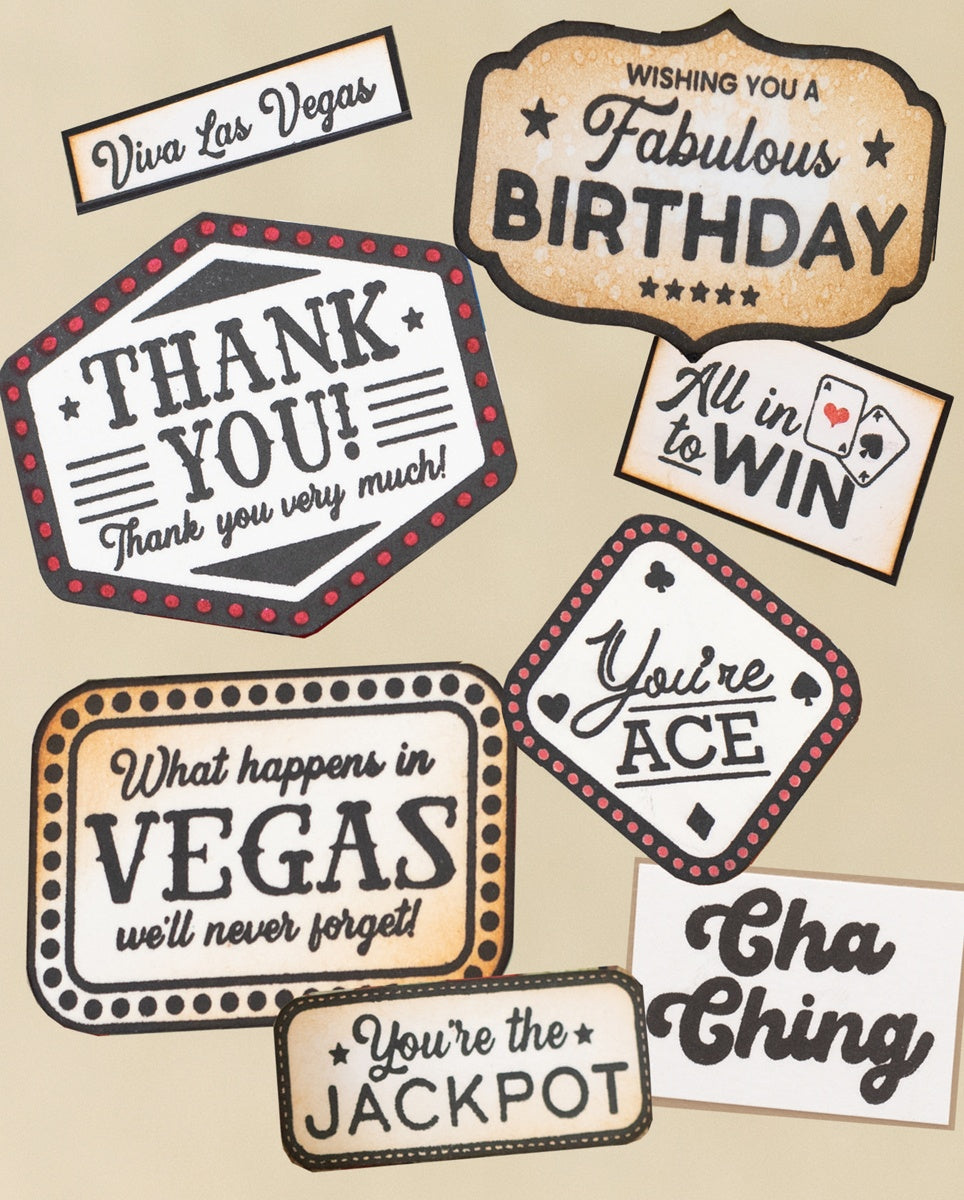 Crafter’s Companion Vintage Vegas YOU’RE THE JACKPOT Acrylic Stamps 14pc