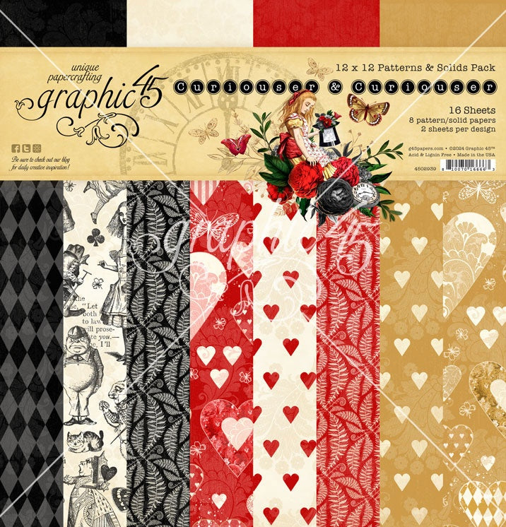 Graphic 45 CURIOUSER & CURIOUSER 12X12 Patterns & Solids Pack
