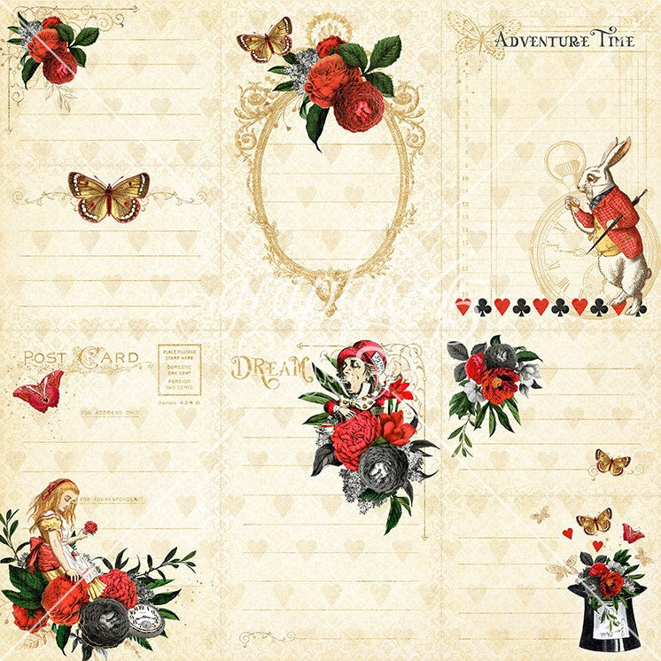 Graphic 45 CURIOUSER & CURIOUSER 12X12 Scrapbook Paper