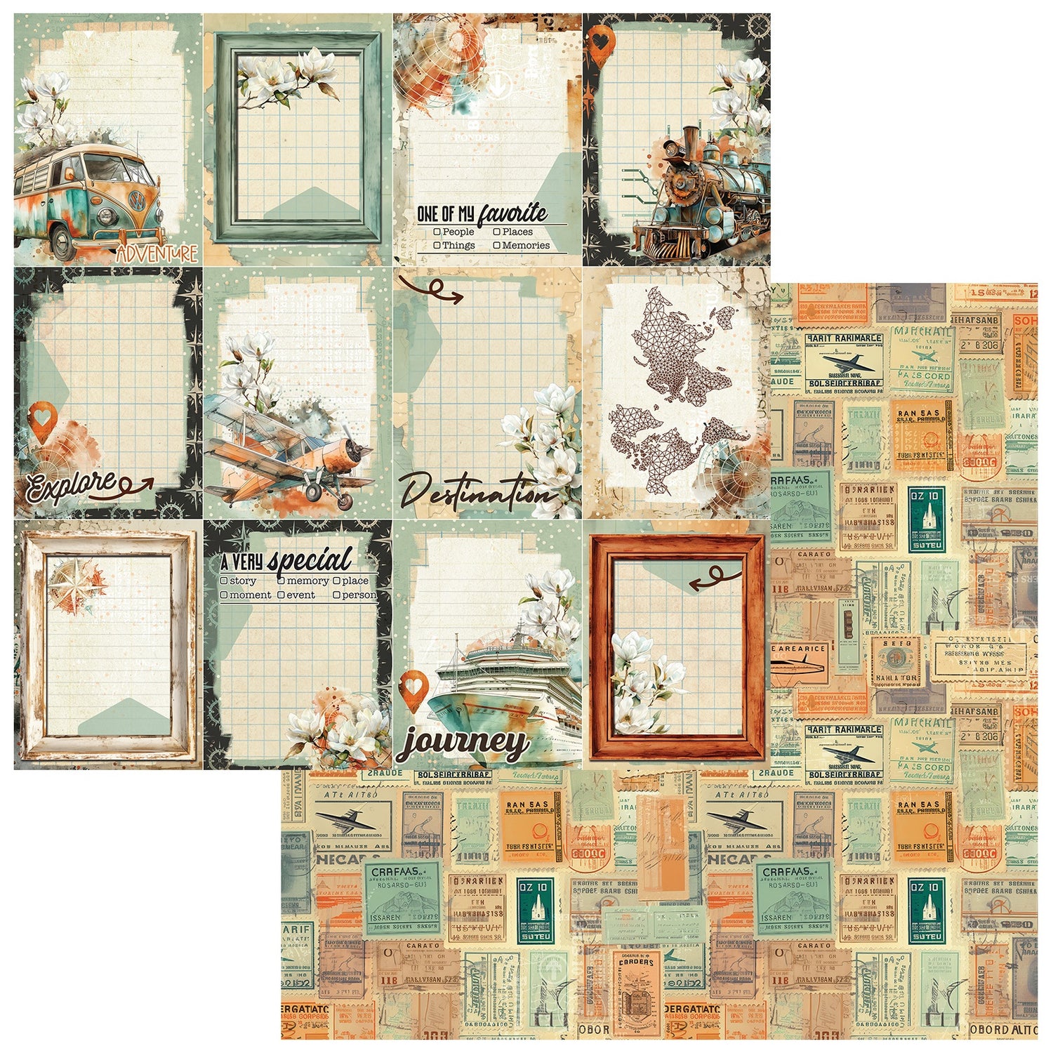 49 and Market Wanderlust Explorer EXPEDITION TALE 12X12 Scrapbook Paper