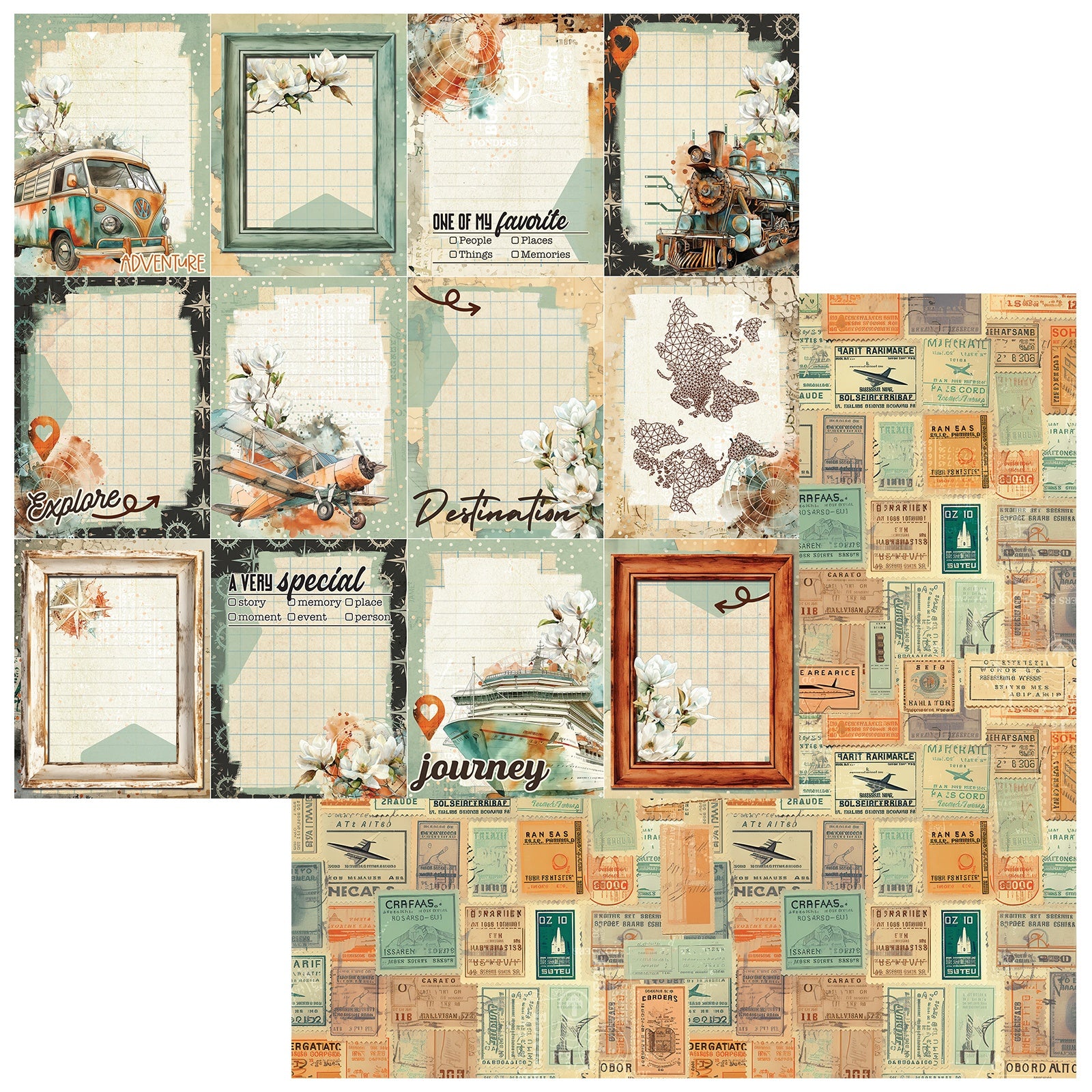 49 and Market Wanderlust Explorer EXPEDITION TALE 12X12 Scrapbook Paper