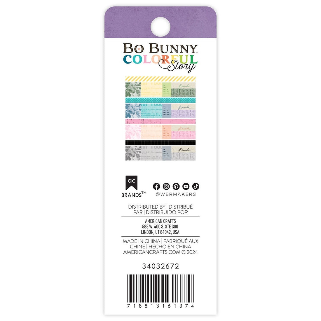 Bo Bunny COLORFUL STORY Washi Tape Rolls 8pc