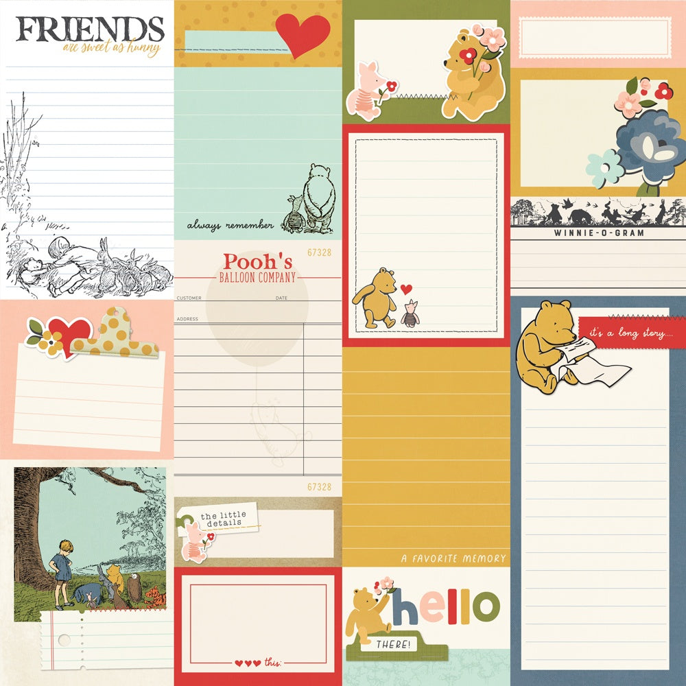 Simple Stories SAY CHEESE CLASSIC POOH 12X12 Scrapbook Paper