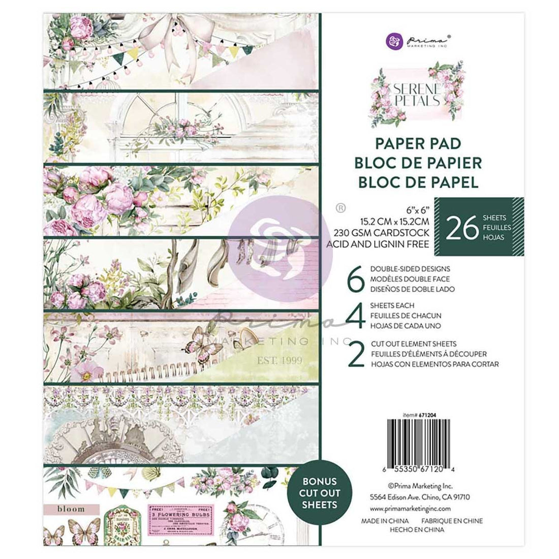 Prima SERENE PETALS PAPER PAD 6”X6” 26pc