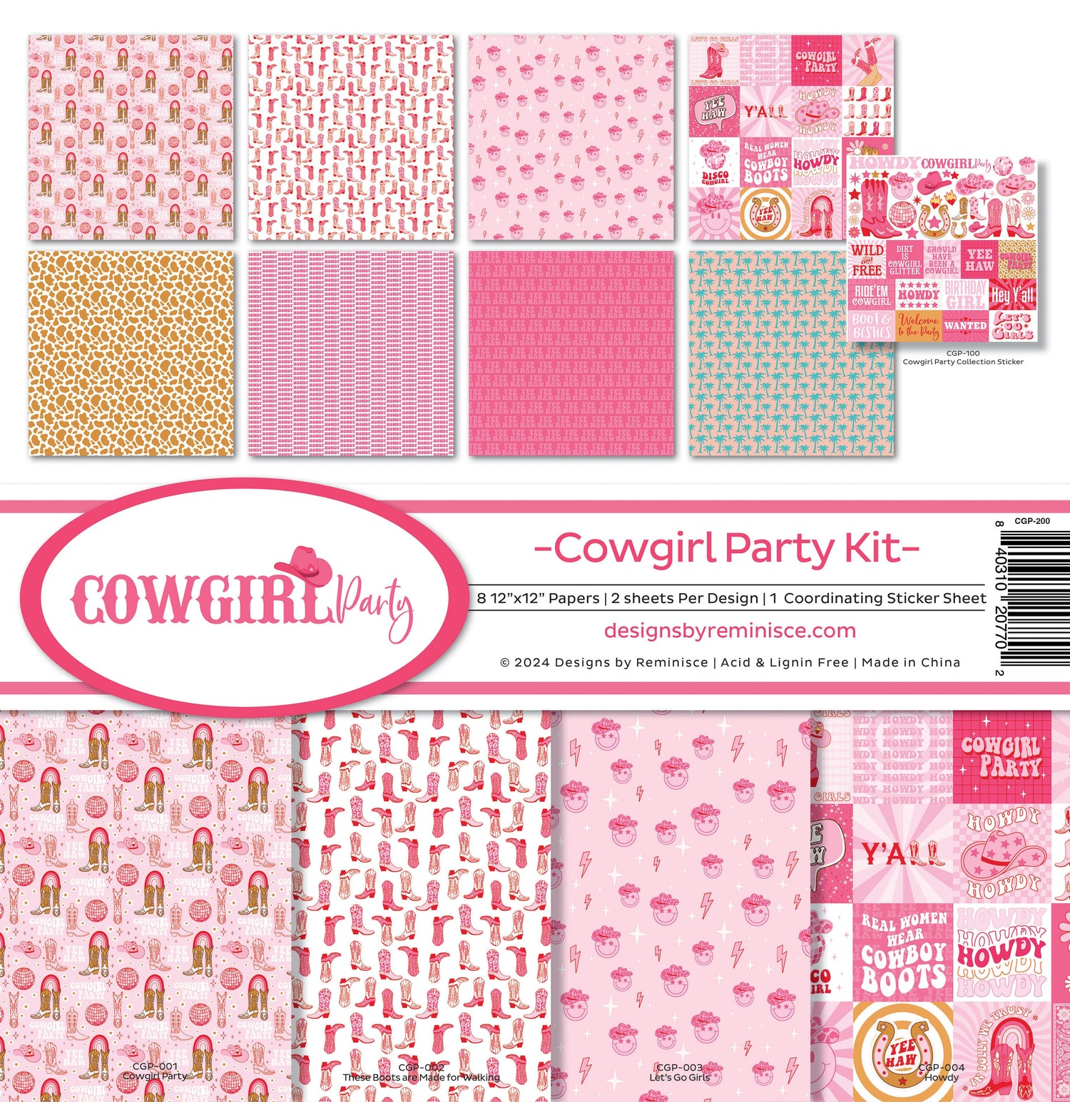 Reminisce COWGIRL PARTY KIT 12"X12" Scrapbook Paper 9pc