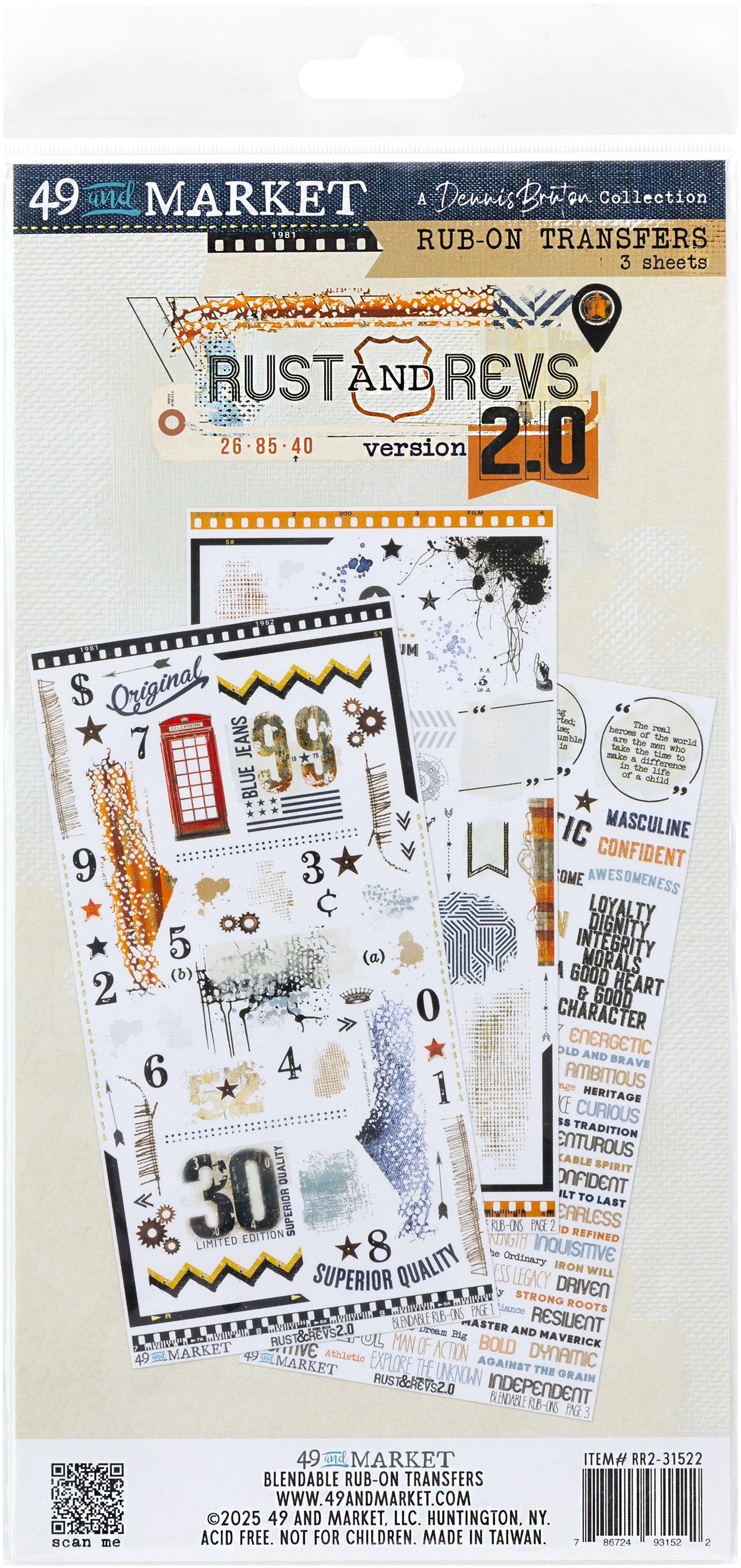 49 and Market RUST AND REVS 2.0 Rub-On Transfers