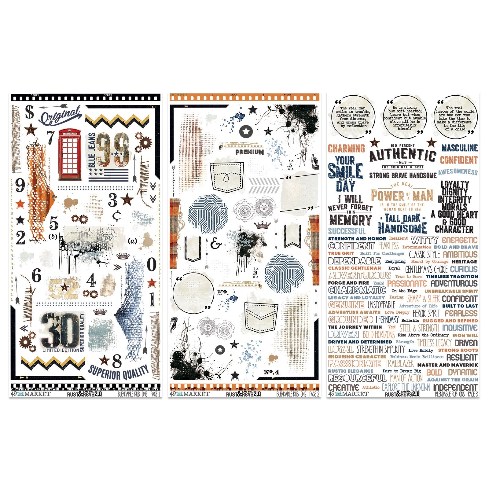 49 and Market RUST AND REVS 2.0 Rub-On Transfers