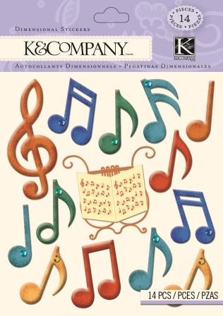 K&Company MUSIC NOTE Dimensional Stickers 14pc
