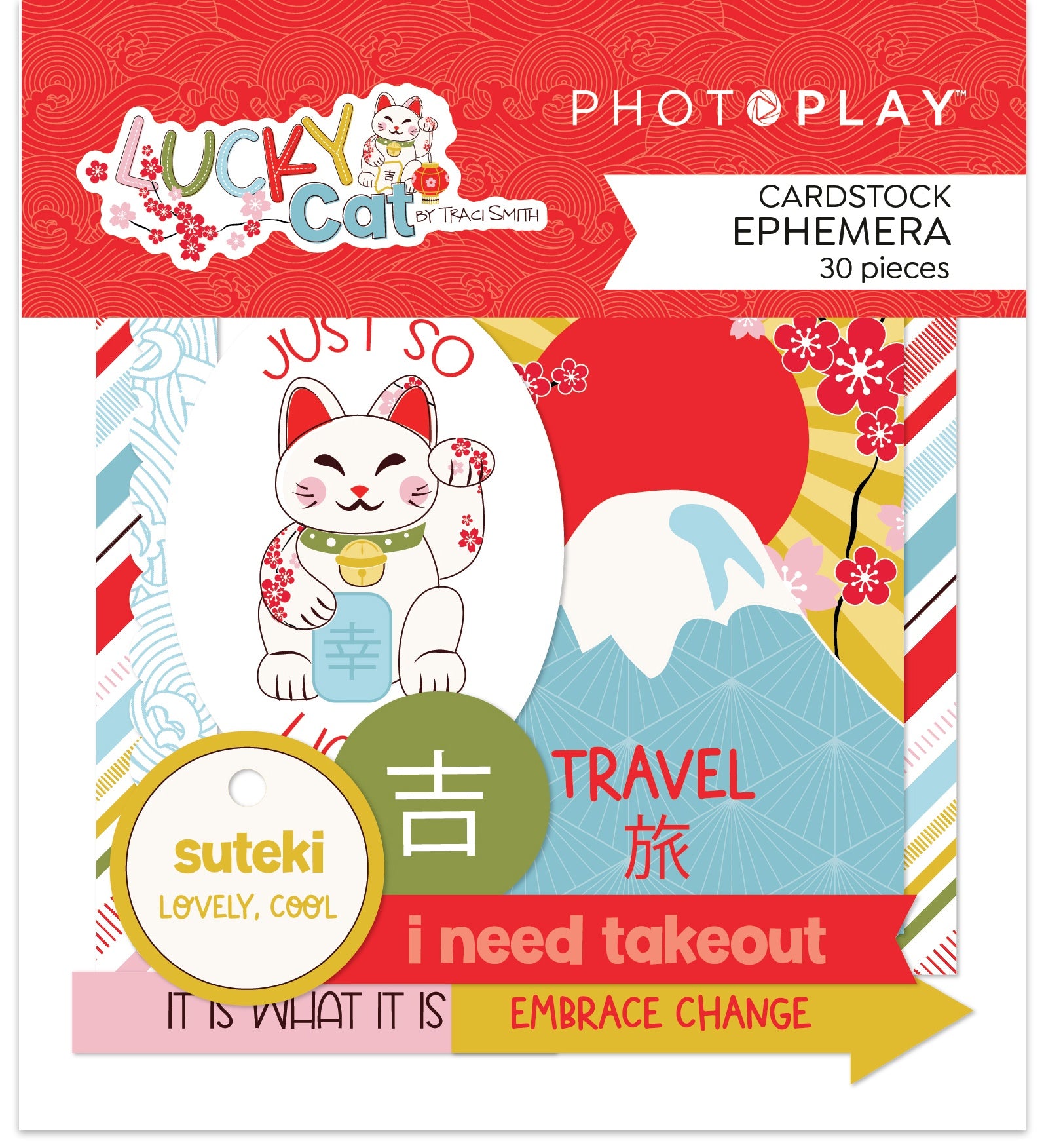 Photoplay LUCKY CAT Cardstock Ephemera 26pc