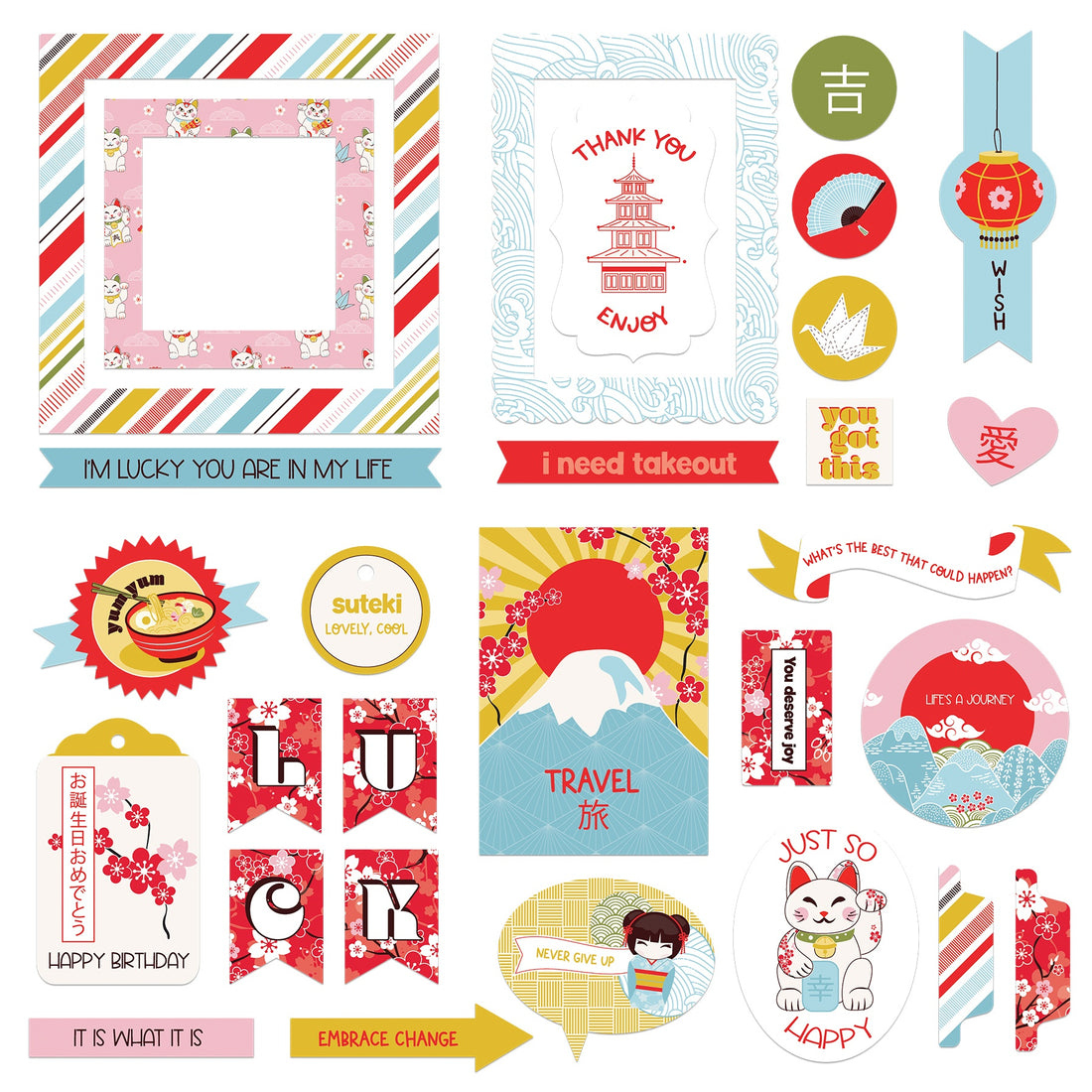 Photoplay LUCKY CAT Cardstock Ephemera 26pc