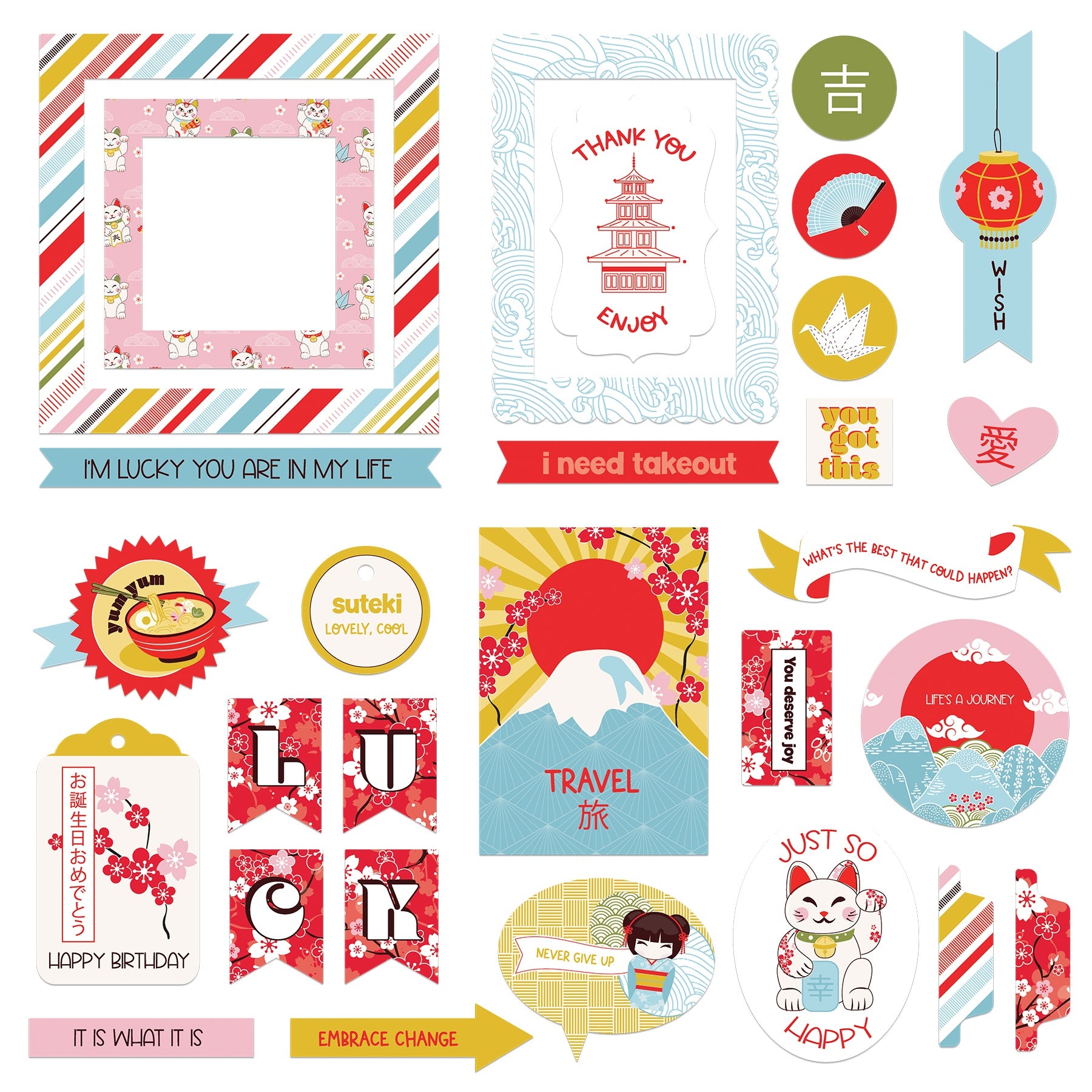 Photoplay LUCKY CAT Cardstock Ephemera 26pc