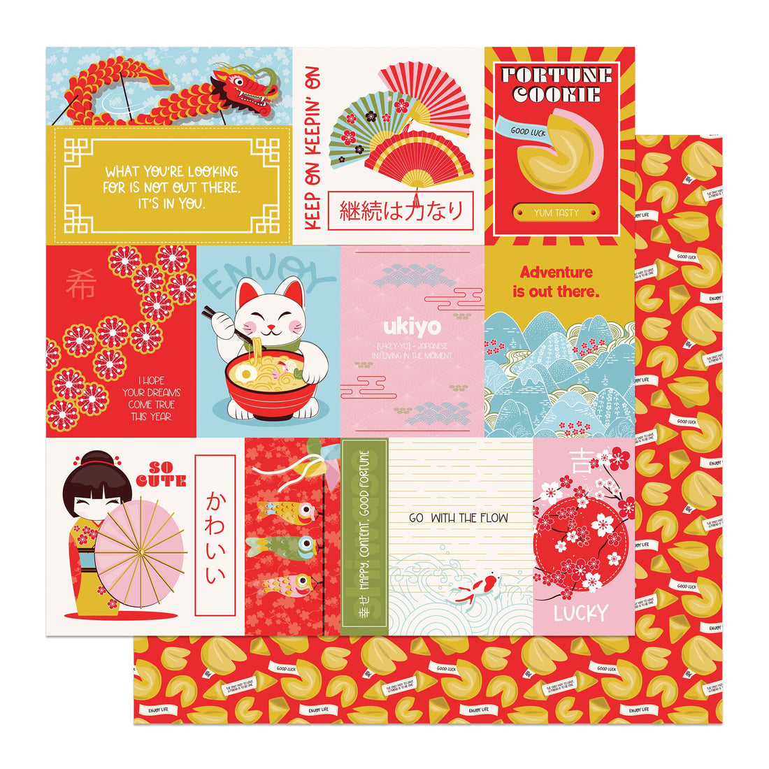 Photoplay LUCKY CAT 12”X12” Oriental Scrapbook Paper