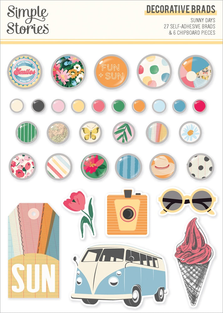 Simple Stories SUNNY DAYS Decorative Brads 33pc