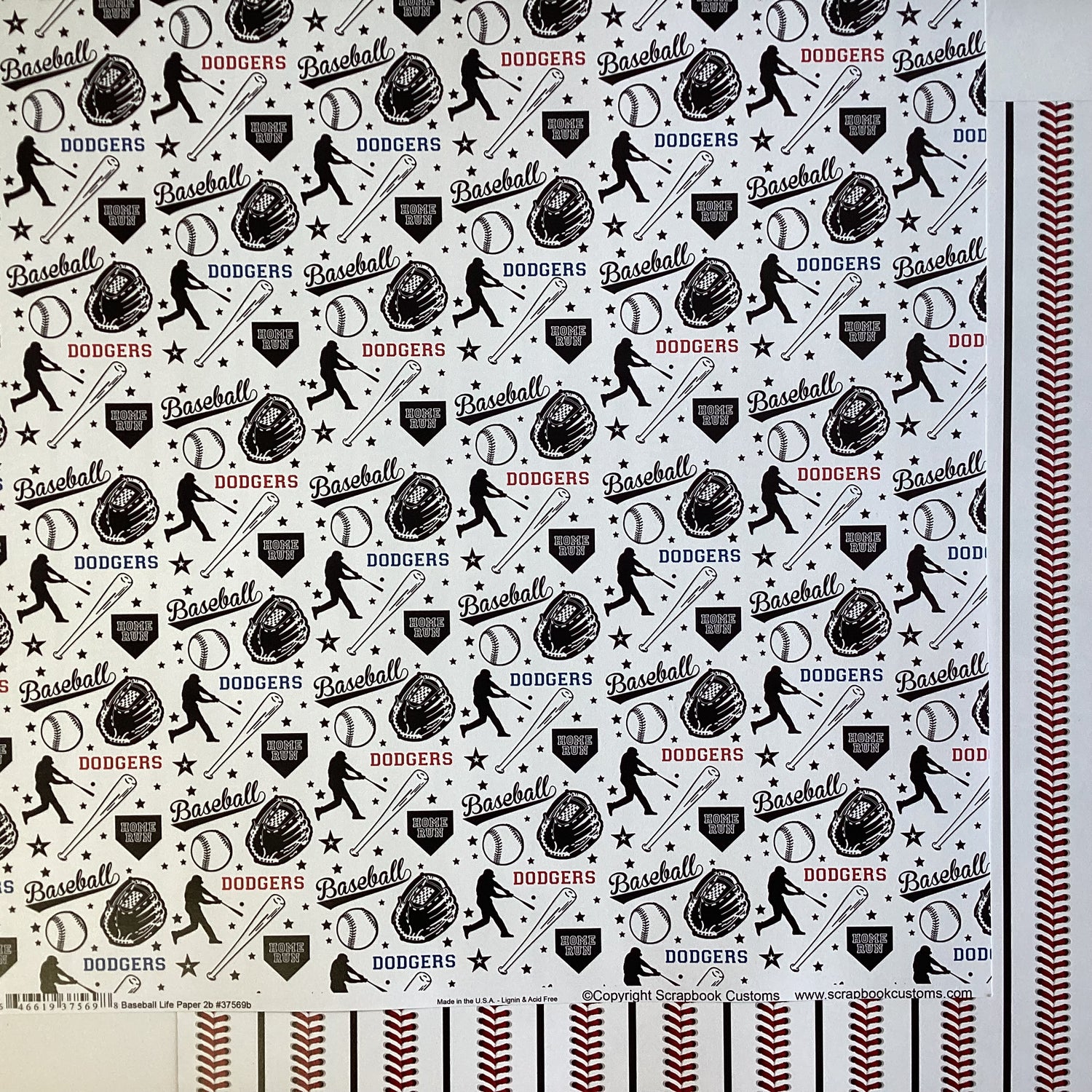 Scrapbooksrus DODGERS BASEBALL 12"X12" Scrapbook Paper Kit 12 Sheets