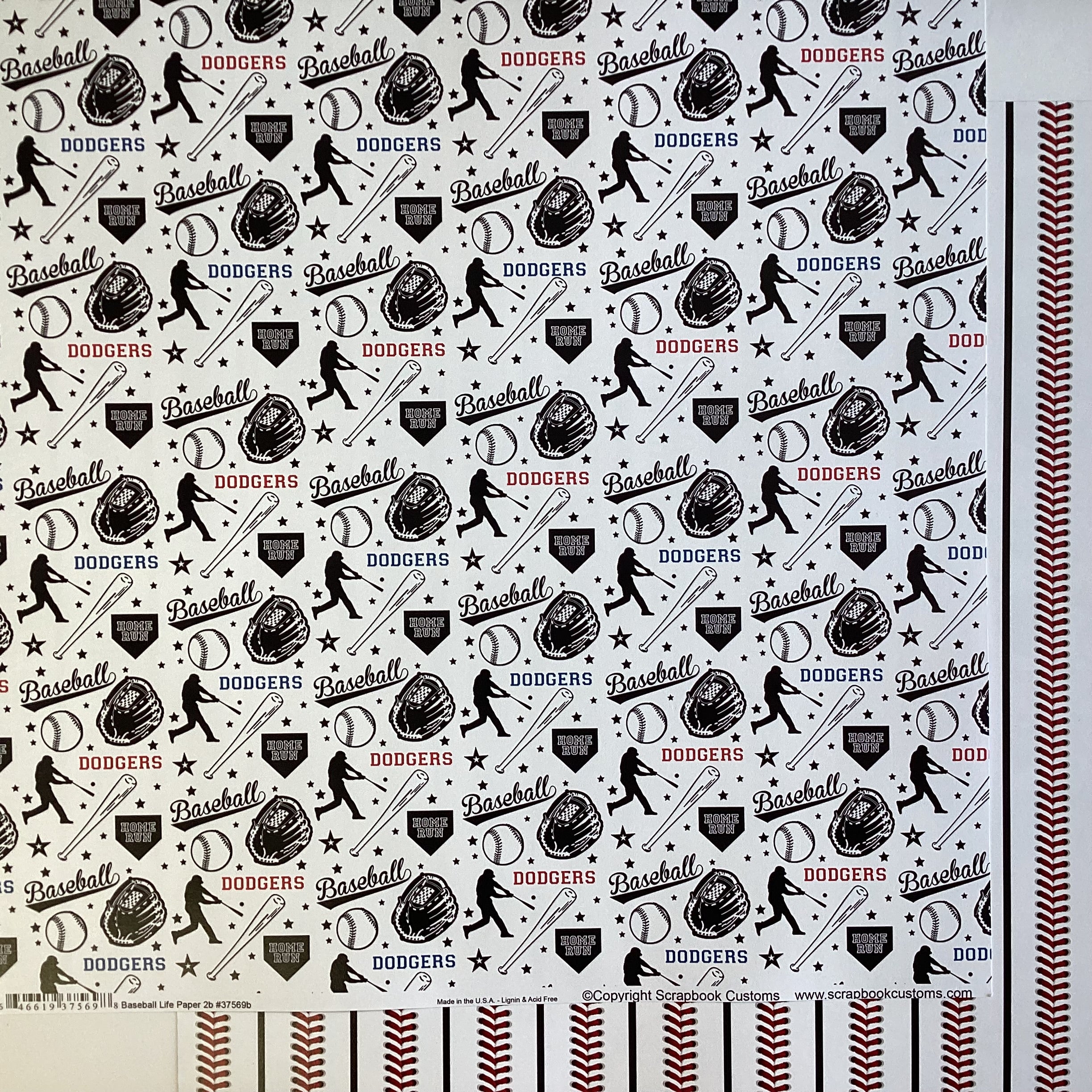 Scrapbooksrus DODGERS BASEBALL 12"X12" Scrapbook Paper Kit 12 Sheets