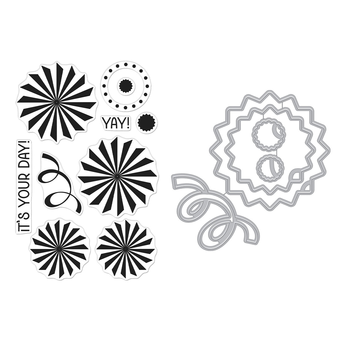 Hero Arts PARTY FANS BUNDLE Clear Stamp & Die Set