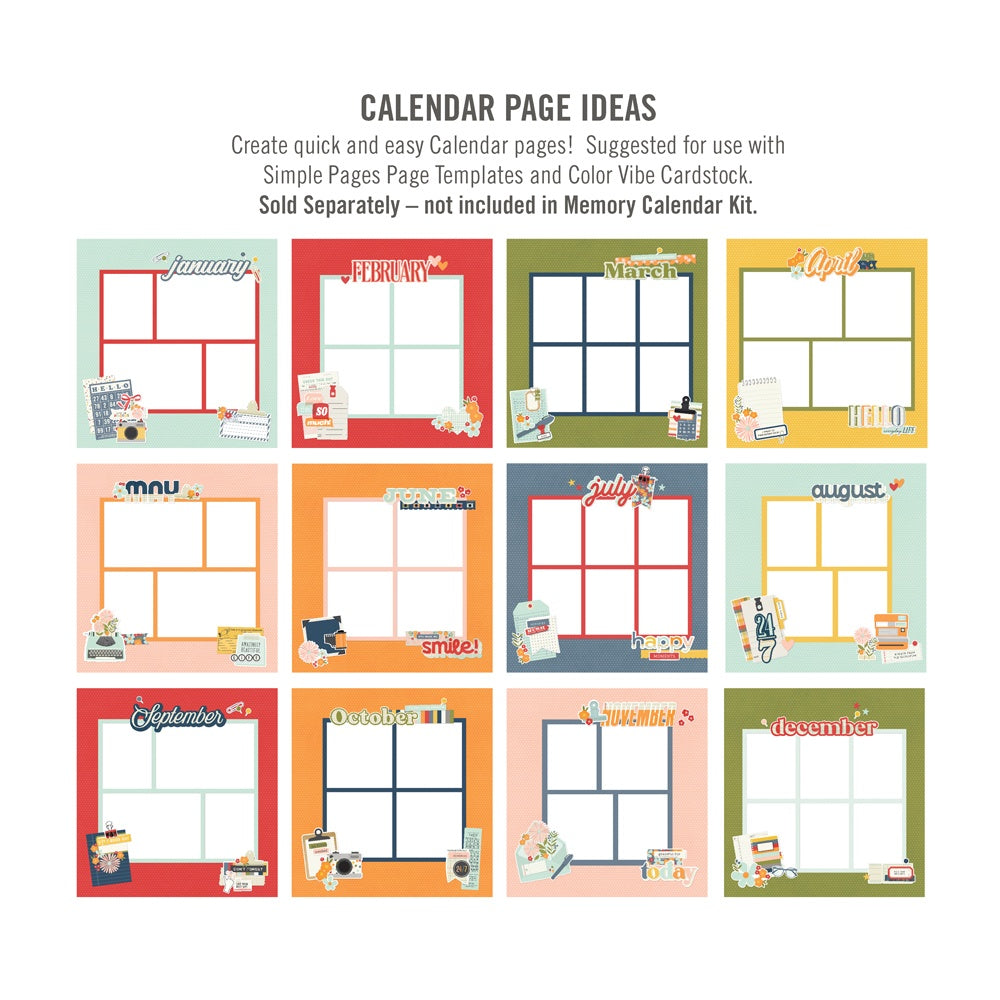 Simple Stories LIFE IN PHOTOS 12 Month Memory 12”X12” Calendar Kit