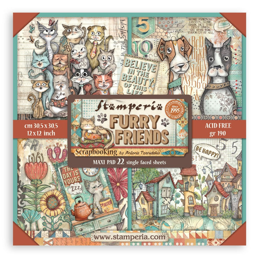 Stamperia Furry Friends MAXI PAD 12”X12” Scrapbook Paper Pack