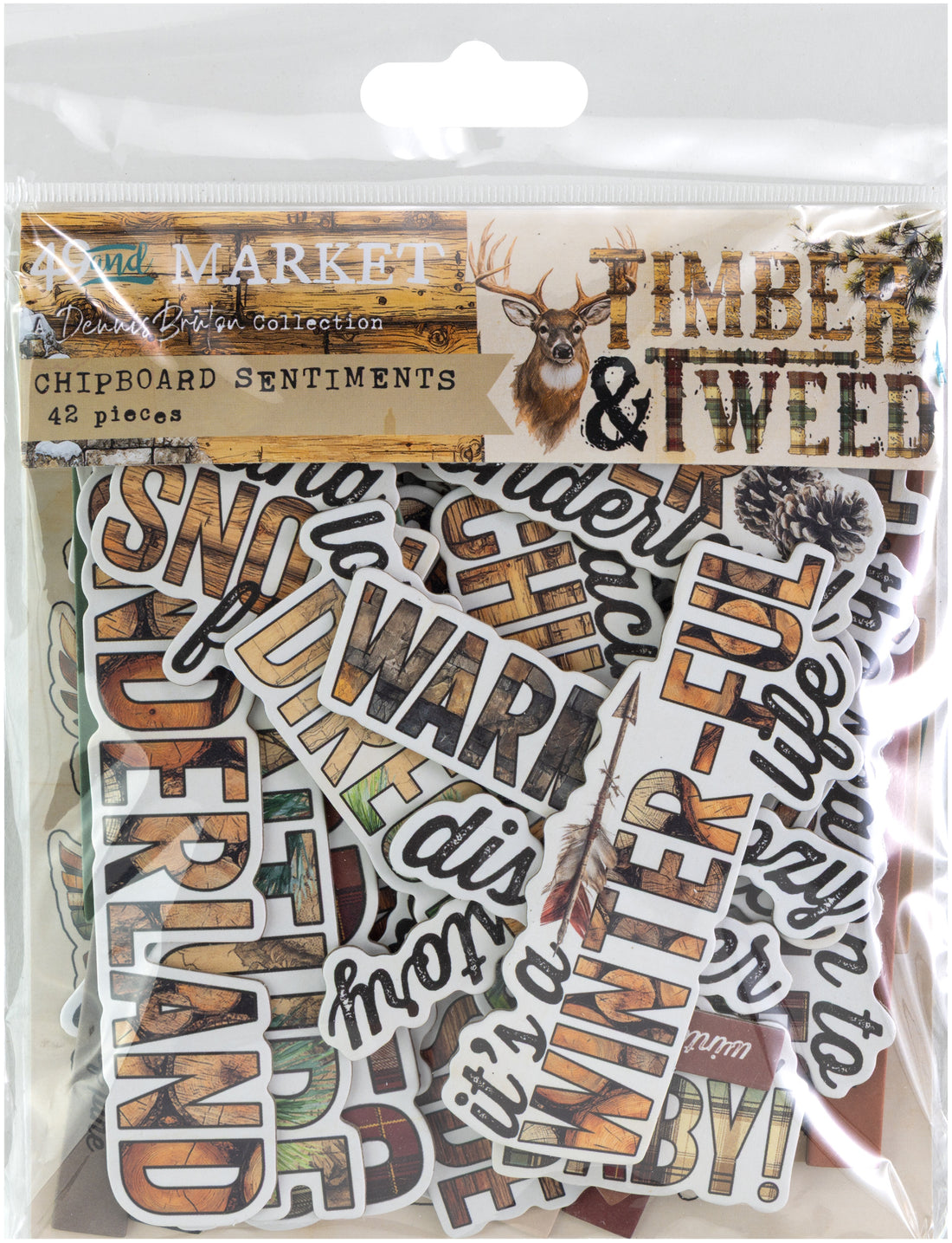 49 and Market TIMBER & TWEED Chipboard Sentiments 42pc