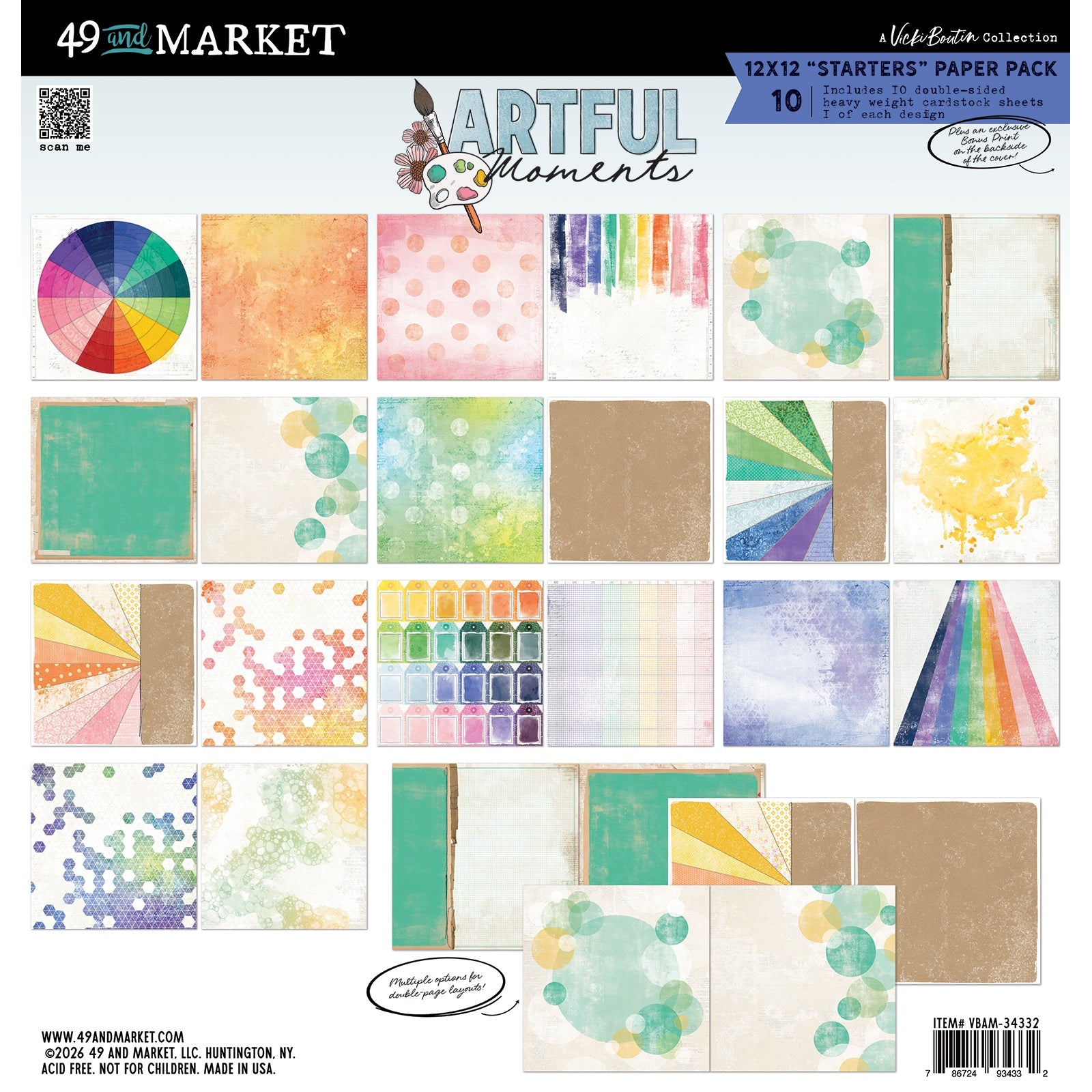 49 and Market Vicki Boutin ARTFUL MOMENTS 12”X12” Starters Paper Pack