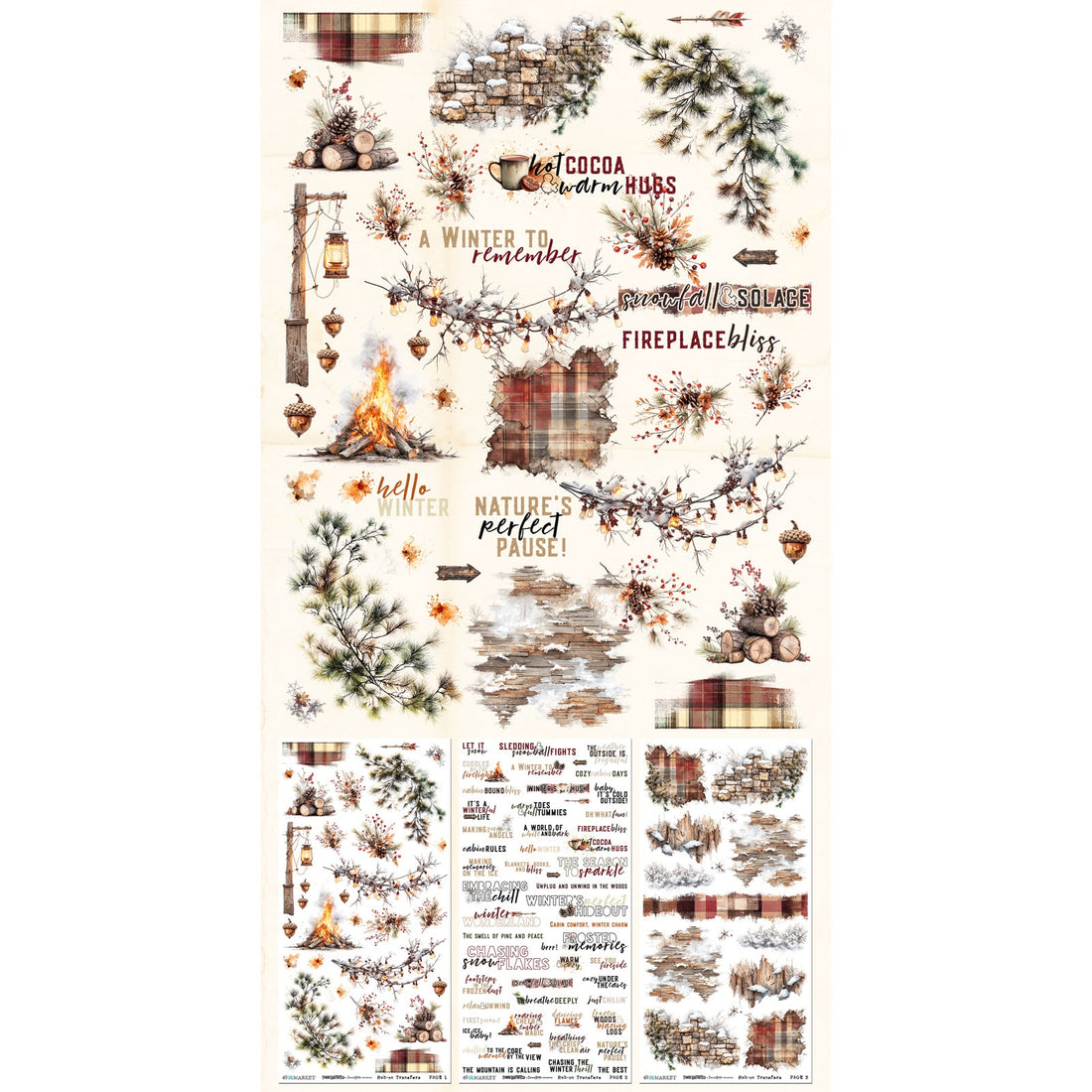 49 and Market TIMBER & TWEED Rub-On Transfer Set