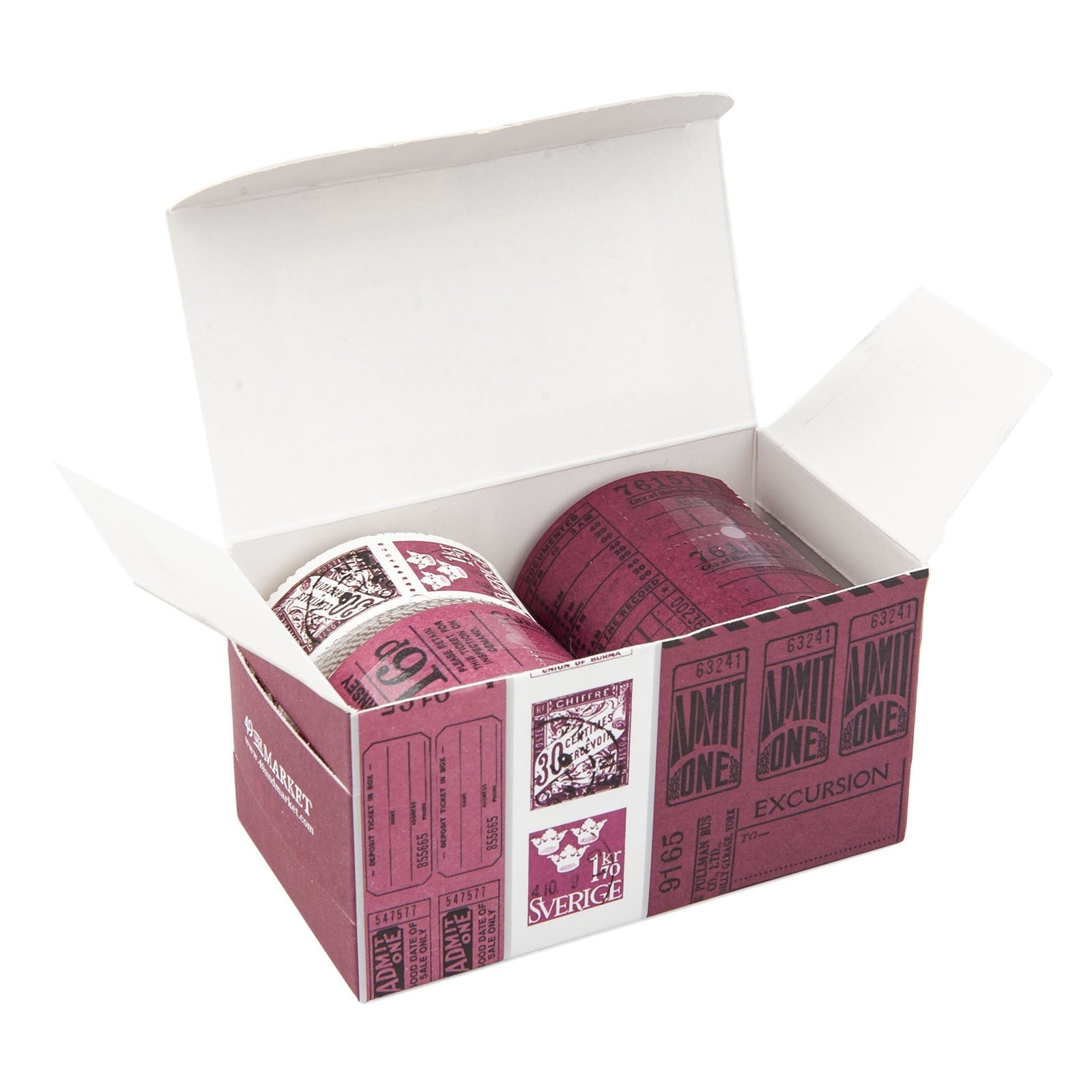 49 and Market Vintage Bits TICKET ESSENTIALS PLUM Perforated Tickets & Stamps 3 Rolls @Scrapbooksrus