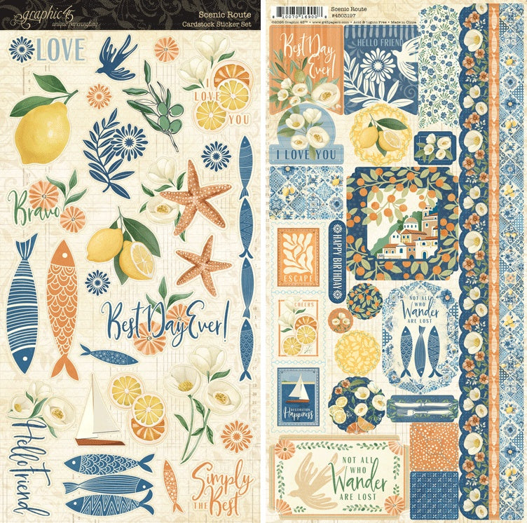Graphic 45 SCENIC ROUTE Cardstock Sticker Set