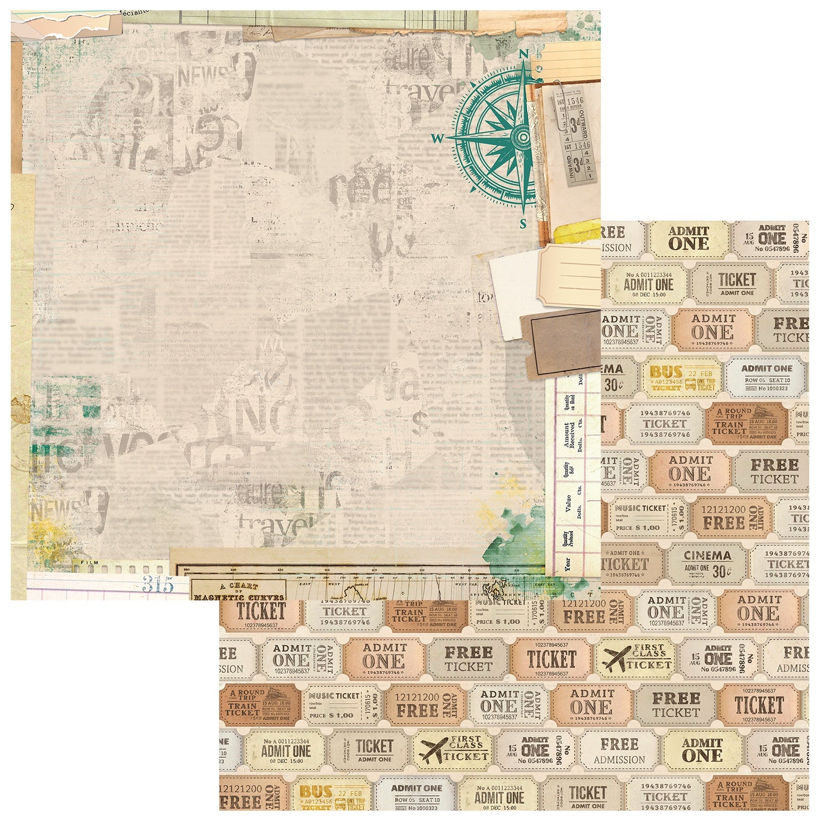 49 and Market Travel Diaries TRAVEL NOTES 12”X12” Scrapbook Paper