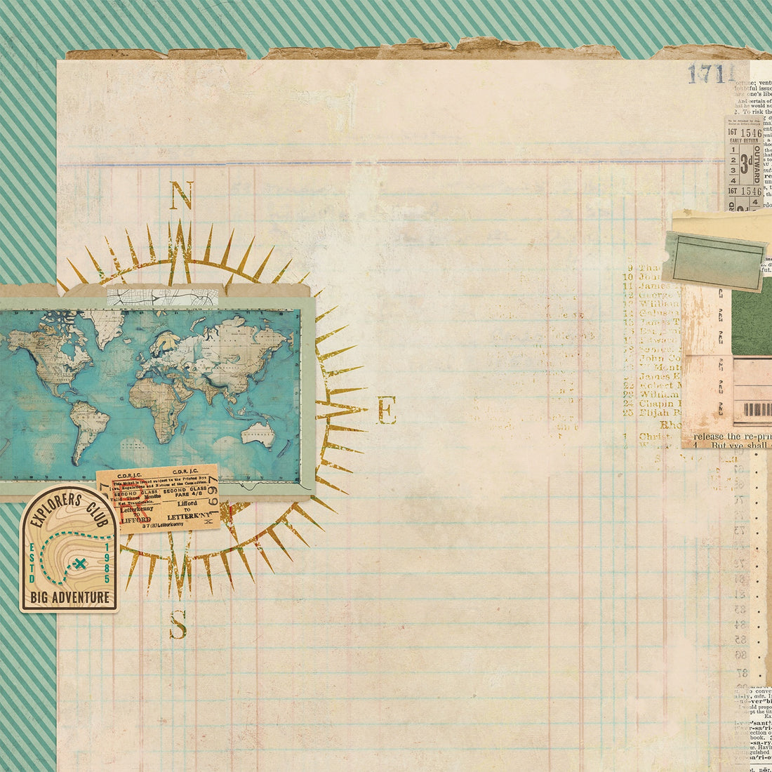 49 and Market Travel Diaries EXPLORER 12”X12” Scrapbook Paper
