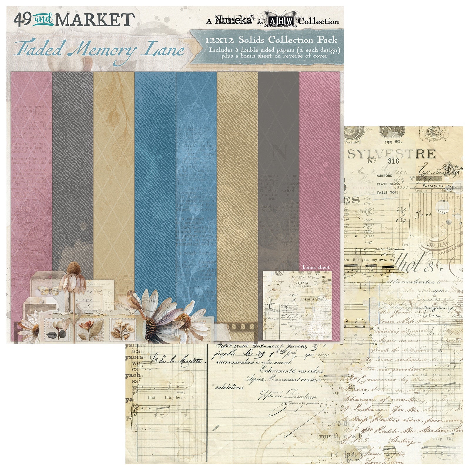 49 and Market FADED MEMORY LANE 12X12 Solids Collection Pack