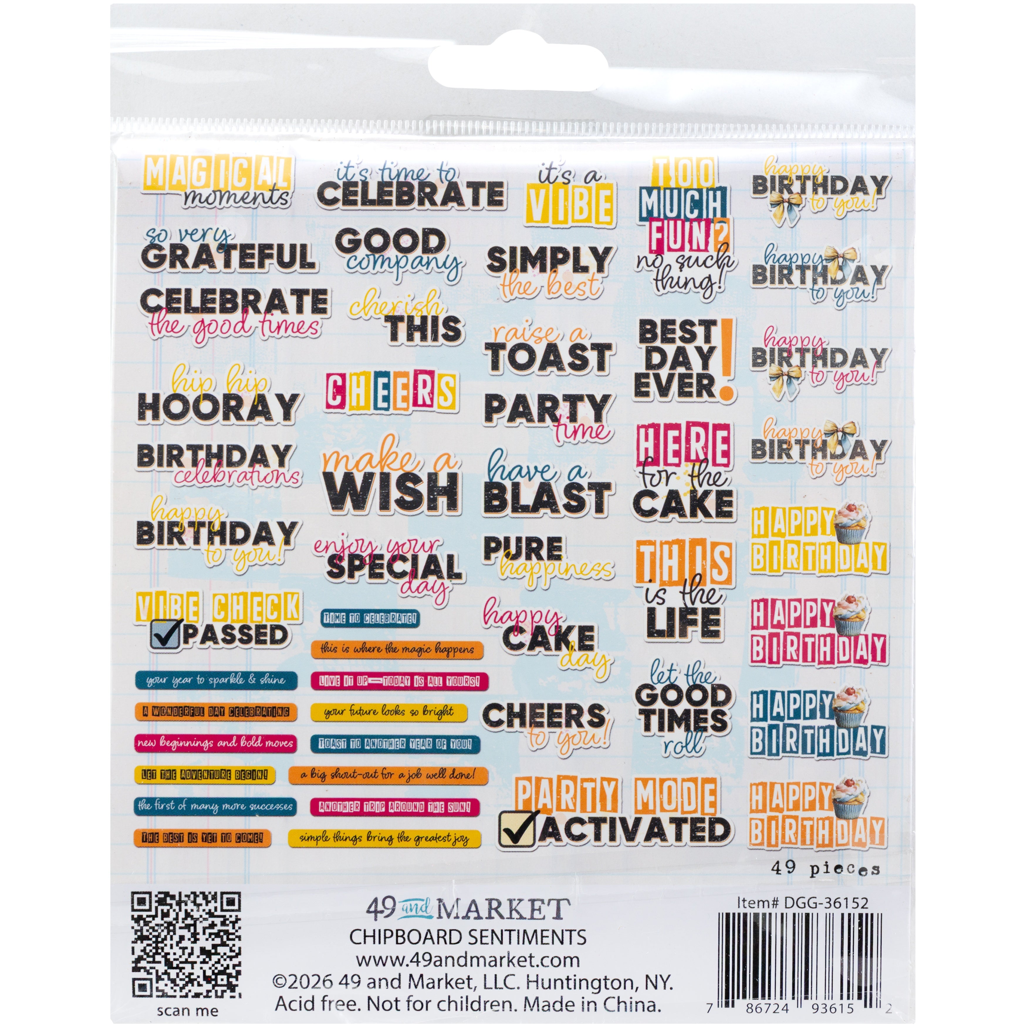 49 and Market GLIMMER AND GLEE Chipboard Sentiments 49pc
