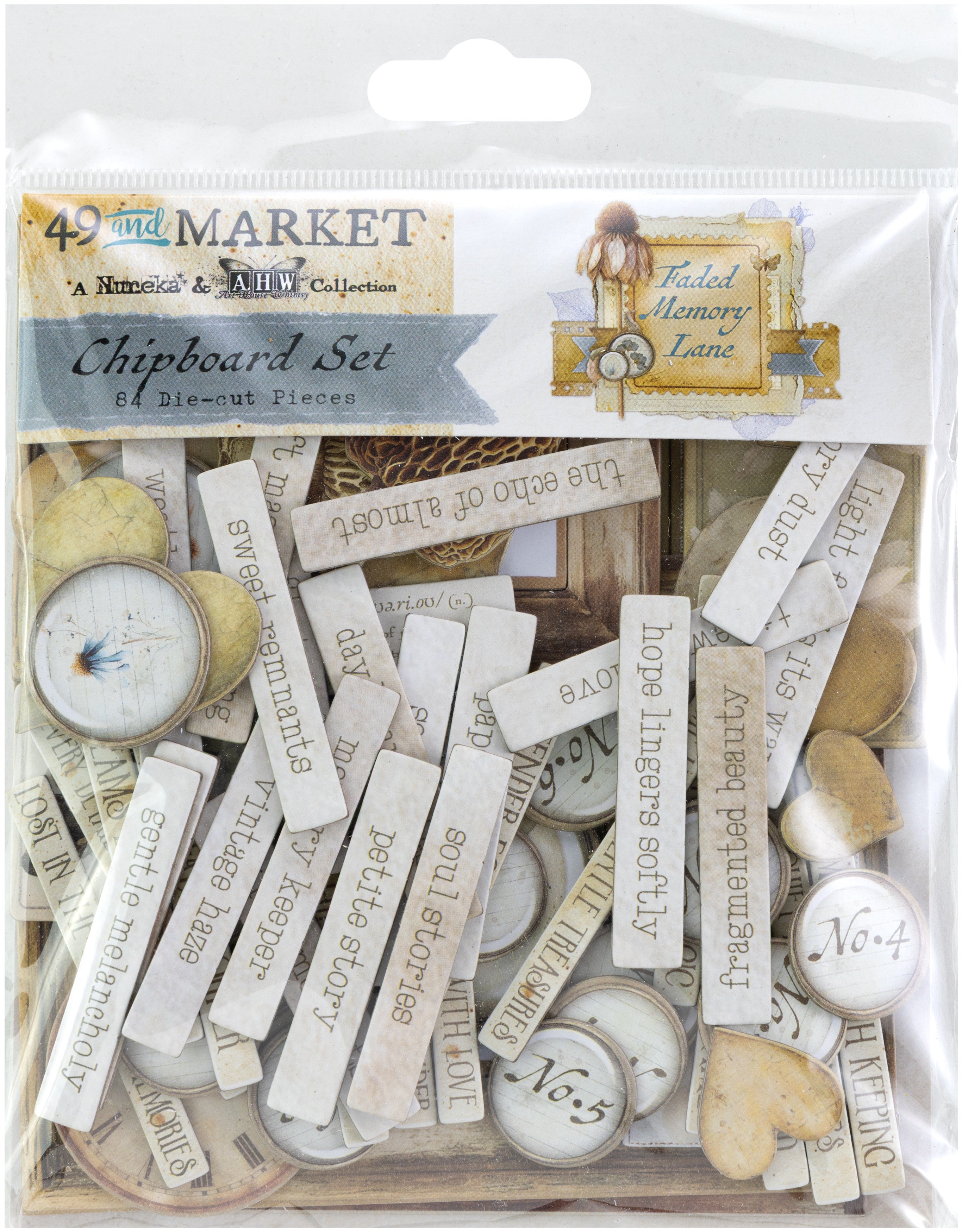 49 and Market FADED MEMORY LANE Chipboard Set 84pc