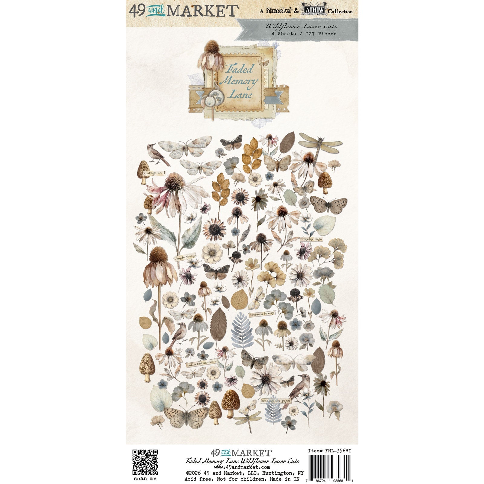 49 and Market FADED MEMORY LANE Wildflower Laser Cuts 127pc
