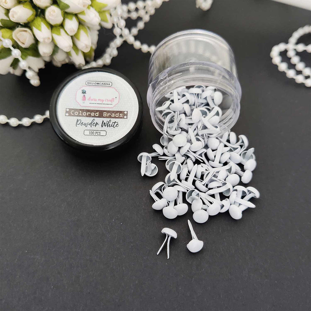 Dress My Craft POWDER WHITE Colored Brads 100pcs