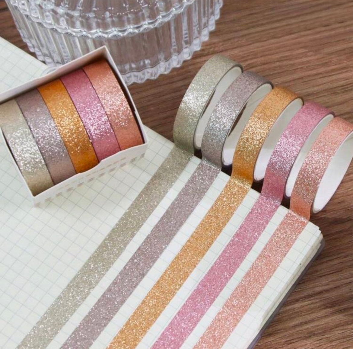 Assorted GLITTER WASHI TAPE Decorative 5pc