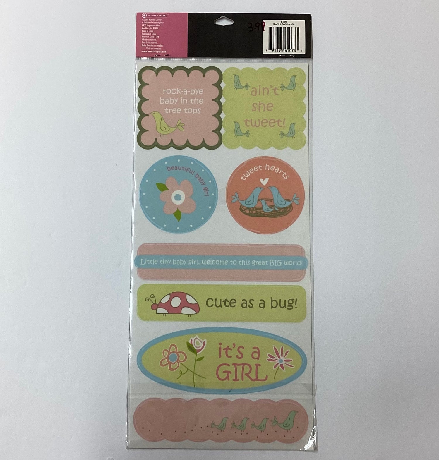 Autumn Leaves BABY GIRL Transparent Stickers 17pc