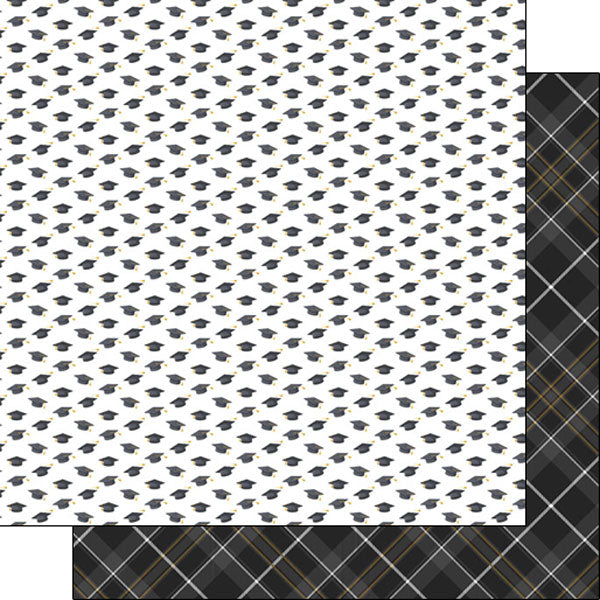 Scrapbook Customs GRAD CAP PLAID 12"X12" Scrapbook Paper
