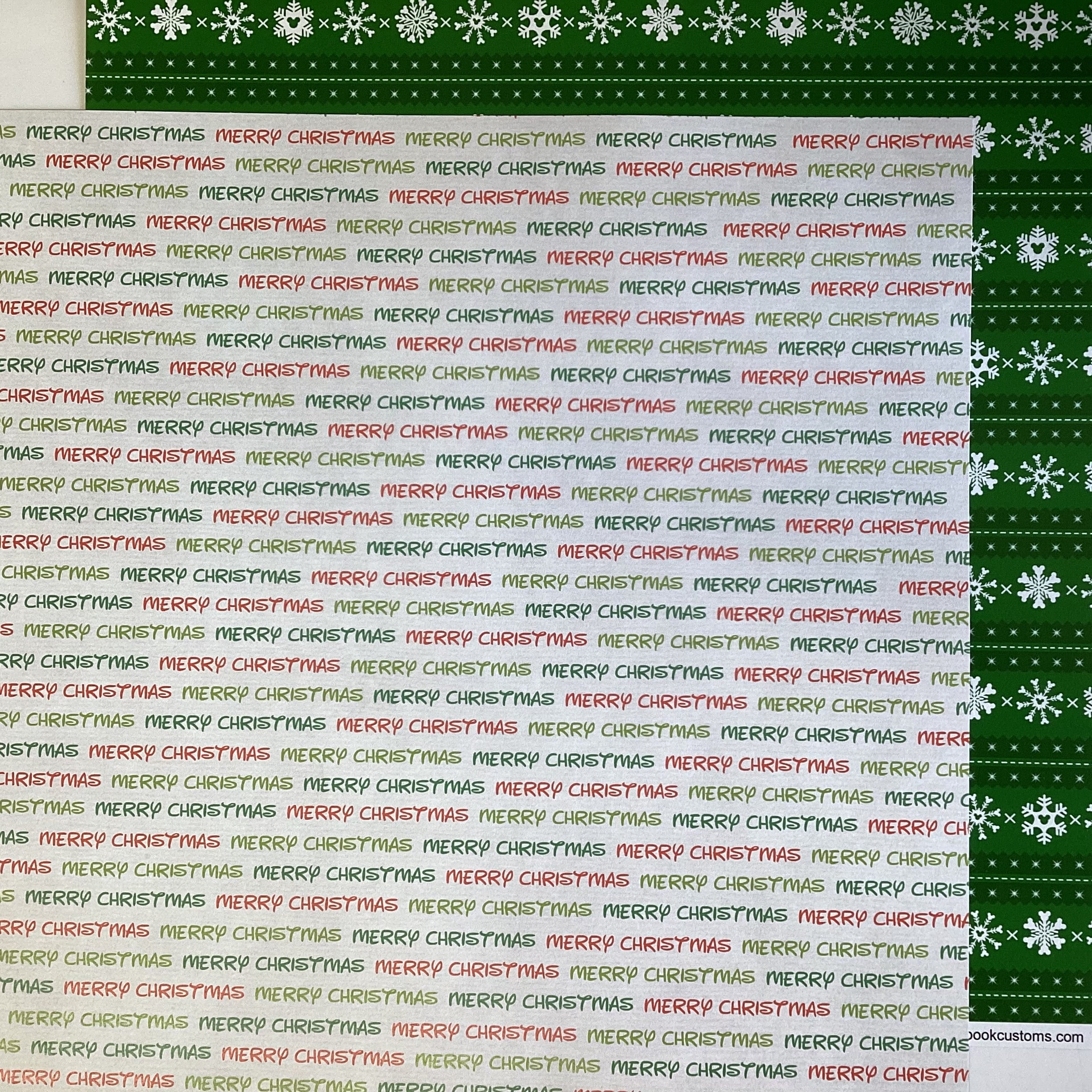 Scrapbook Customs MERRY CHRISTMAS GREEN SNOWFLAKES 12"X12" Scrapbook Paper