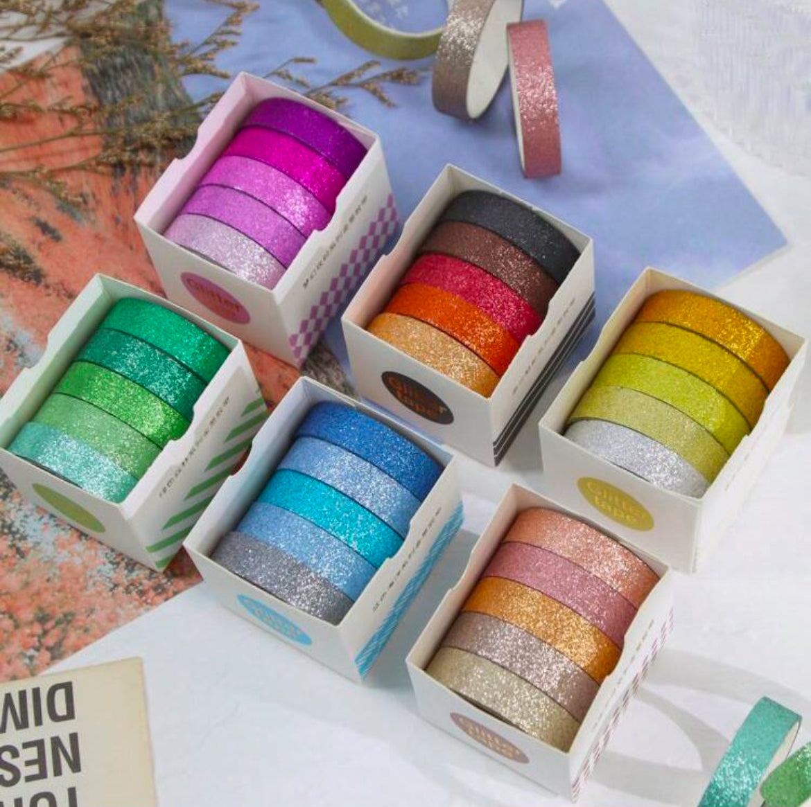 Assorted GLITTER WASHI TAPE Decorative 5pc