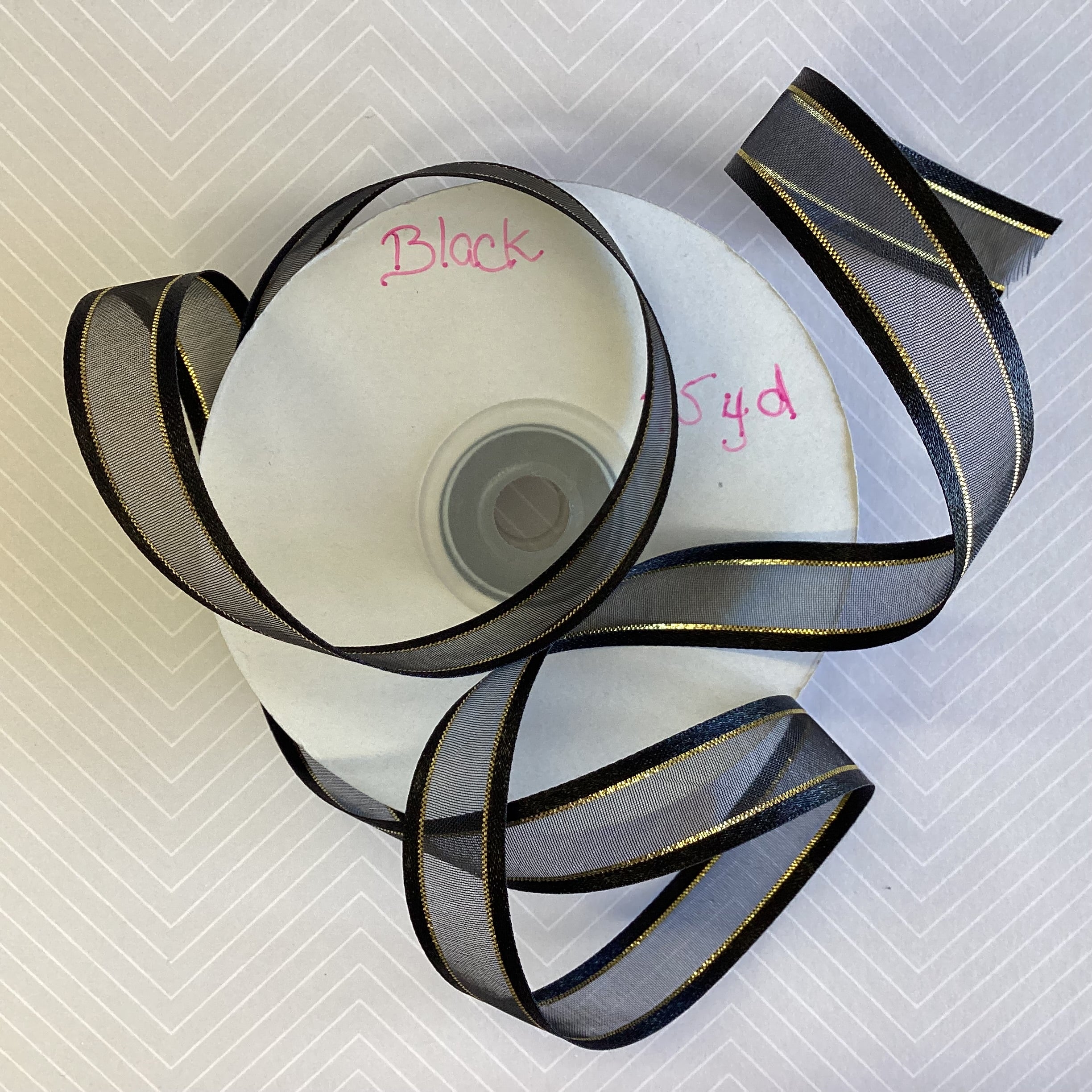May Arts 5/8" Sheer Organza Satin Gold Edge Ribbon 1 yard