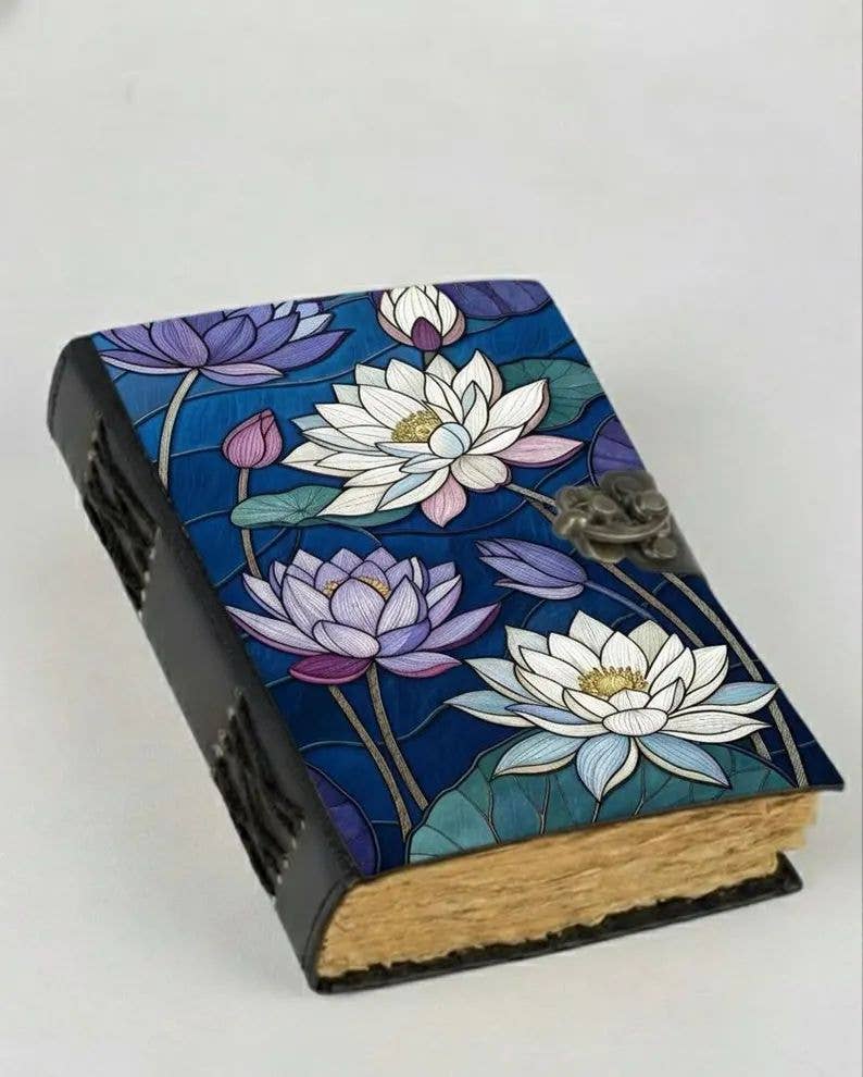 Soft Leather Journal PURPLE FLOWER ART Blank A7