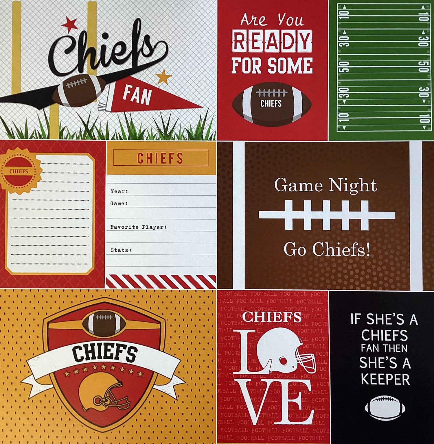 Scrapbooksrus CHIEFS FOOTBALL 12"X12" Scrapbook Paper Kit 12 Sheets