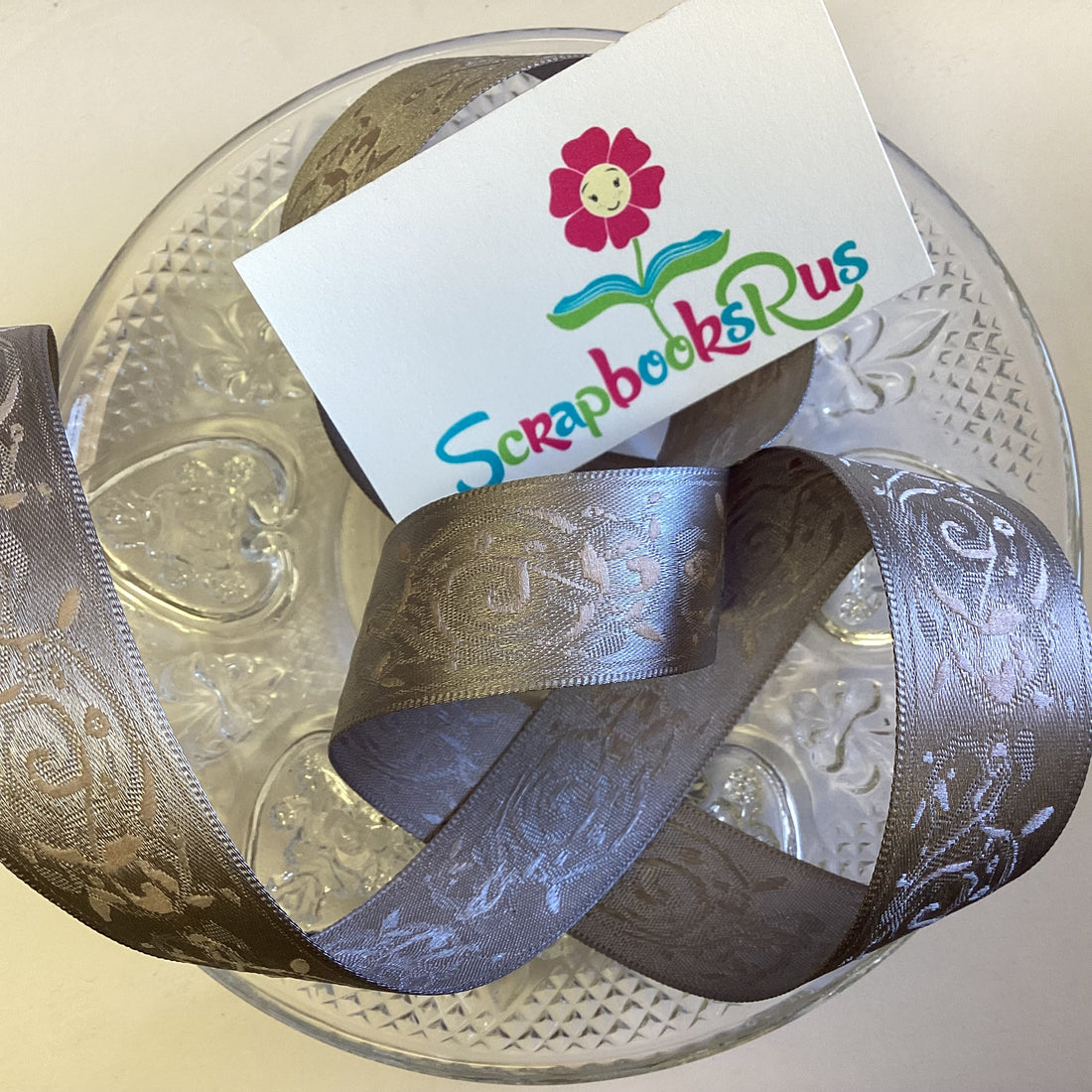 May Arts 7/8" EMBROIDERY SATIN SILVER Ribbon 1 yard