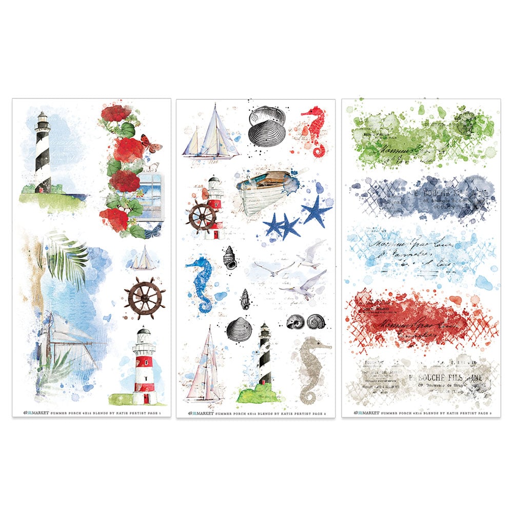 49 and Market SUMMER PORCH RUB-ON TRANSFERS 6”X12”