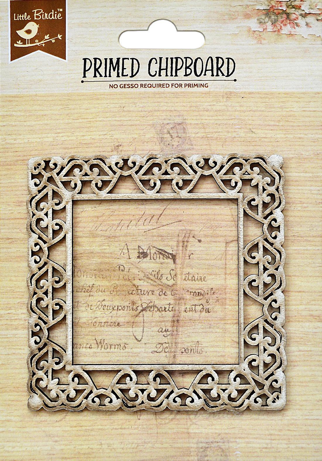 Birdie Primed Chipboard HEART VINE SQUARE FRAME 1pc